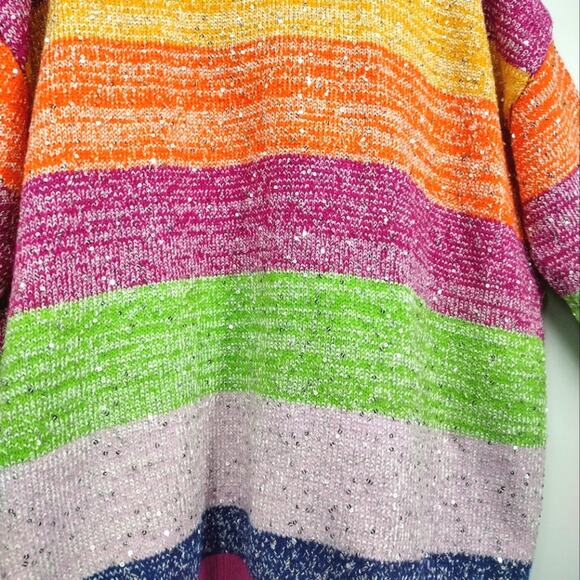 Olivia Rubin Mika Cardigan Sweater in Multicolor Stripe Silver Sequin Size Large - Picture 14 of 14
